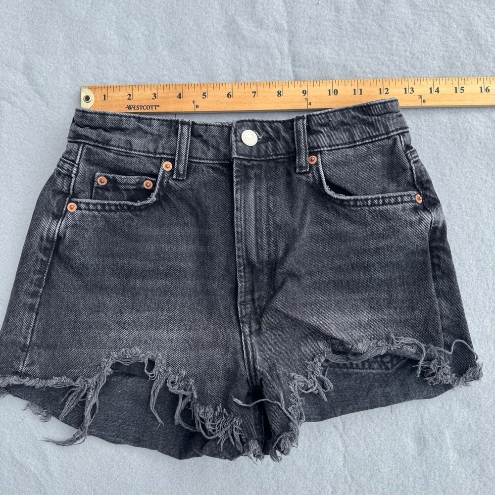 Zara High Waist Black Denim Shorts – Distressed Frayed Hem, Size 2 - Picture 3 of 7